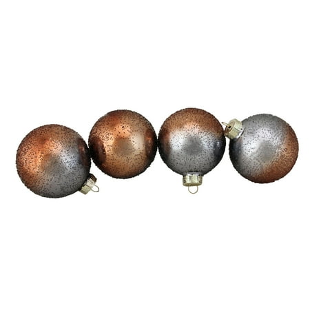 - 4ct Shiny Blue and Rose Gold Hand Blown Christmas Glass Ball Ornaments 3.25