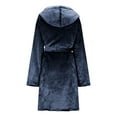 thumbnail image 5 of XUNKUSGA Mid-Length Robes for Women Casual Solid Color Hooded Fleece Robe Lightweight Soft Warm Bathrobe for Women Lightweight Cozy Nightwear for Women with Pockets S-2XL Blue, 5 of 7