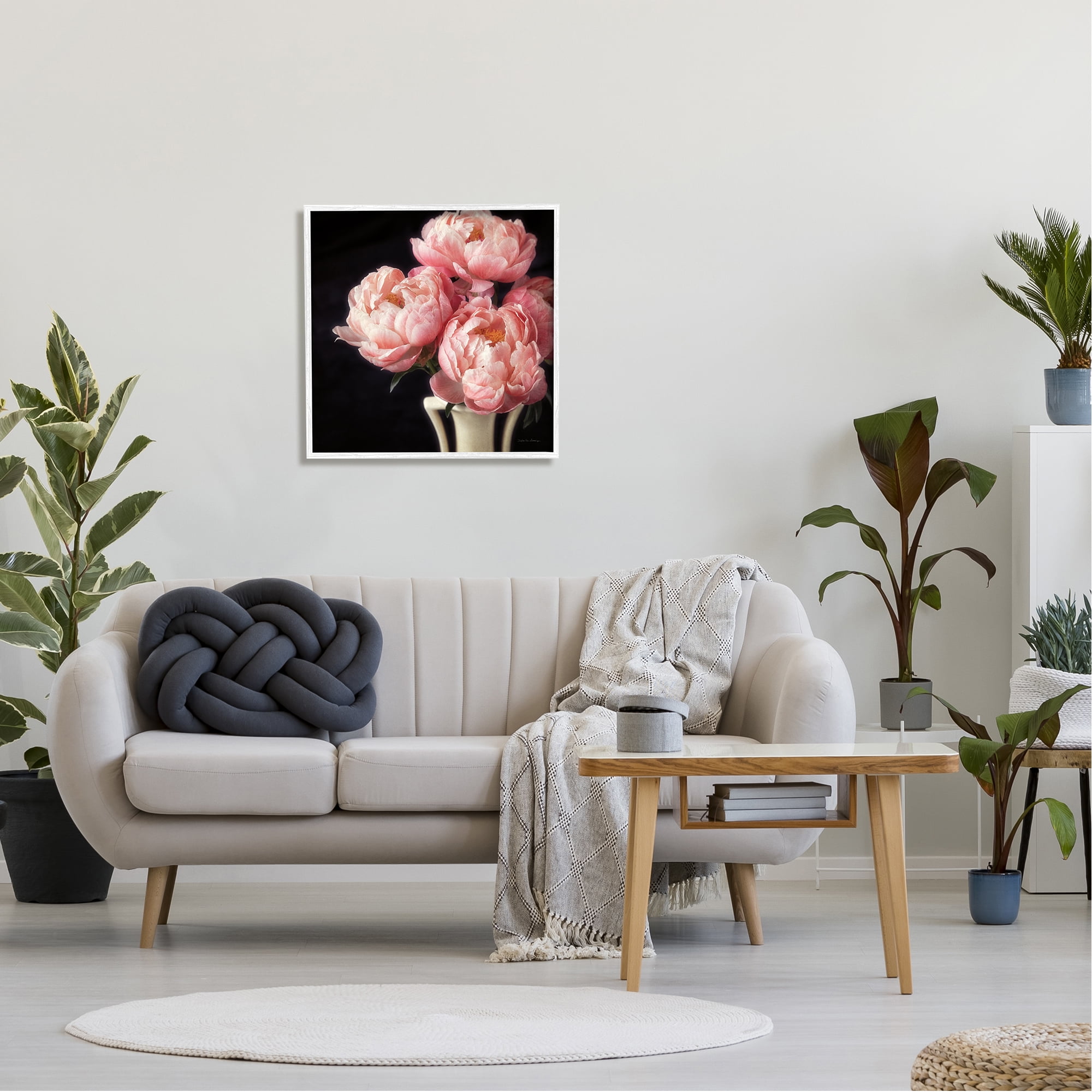 Stupell Industries Three Peonies Photography Botanical & Floral Photography White Framed Art Print Wall Art, 24 x 24