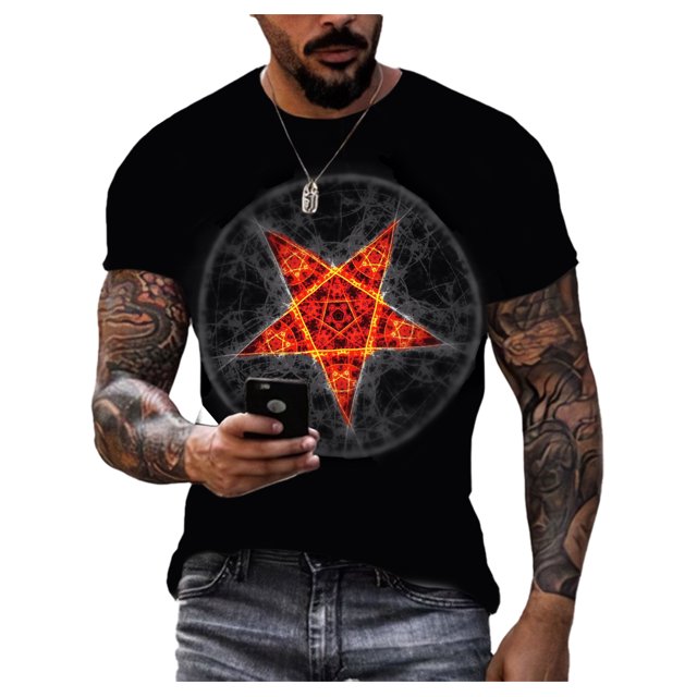 Summer Creative Pentagram Pattern 3D Printing Men's T-shirt Personality Short-sleeved Street Trend Quick-drying O-neck Loose Top