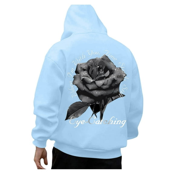 Valora Men Winter Outfit Men's Hoodies Sweatshirts Product Title Mens Fashion Leisure 3D Digital Printing Hooded Pullover Sweater Top for Everyday Casual Comfort Sky Blue 2XL