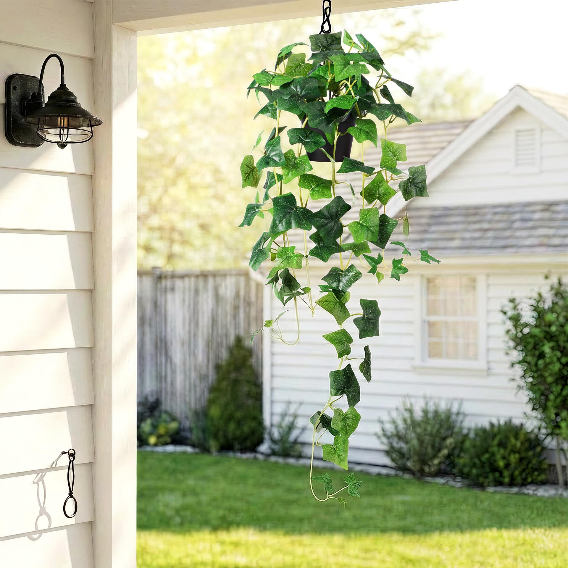Fake Hanging Plants with Pots - Realistic Artificial Plant for Indoor Outdoor, 33In Silk Fake Potted Plants, 2PC Faux Ivy Vine for Shelf Tabletop Office Decor, Dark Green
