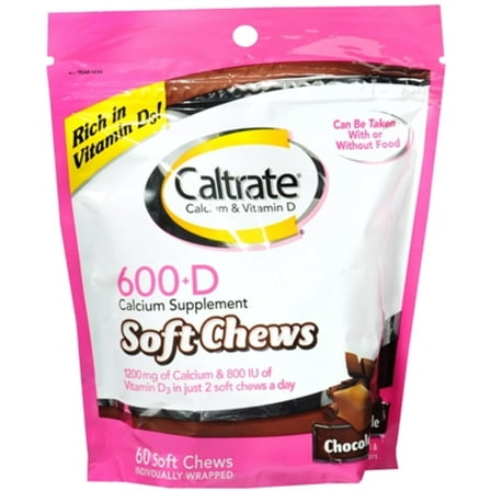 Caltrate Calcium & Vitamin D Soft Chews Chocolate Truffle 60 Each (Pack of 6)