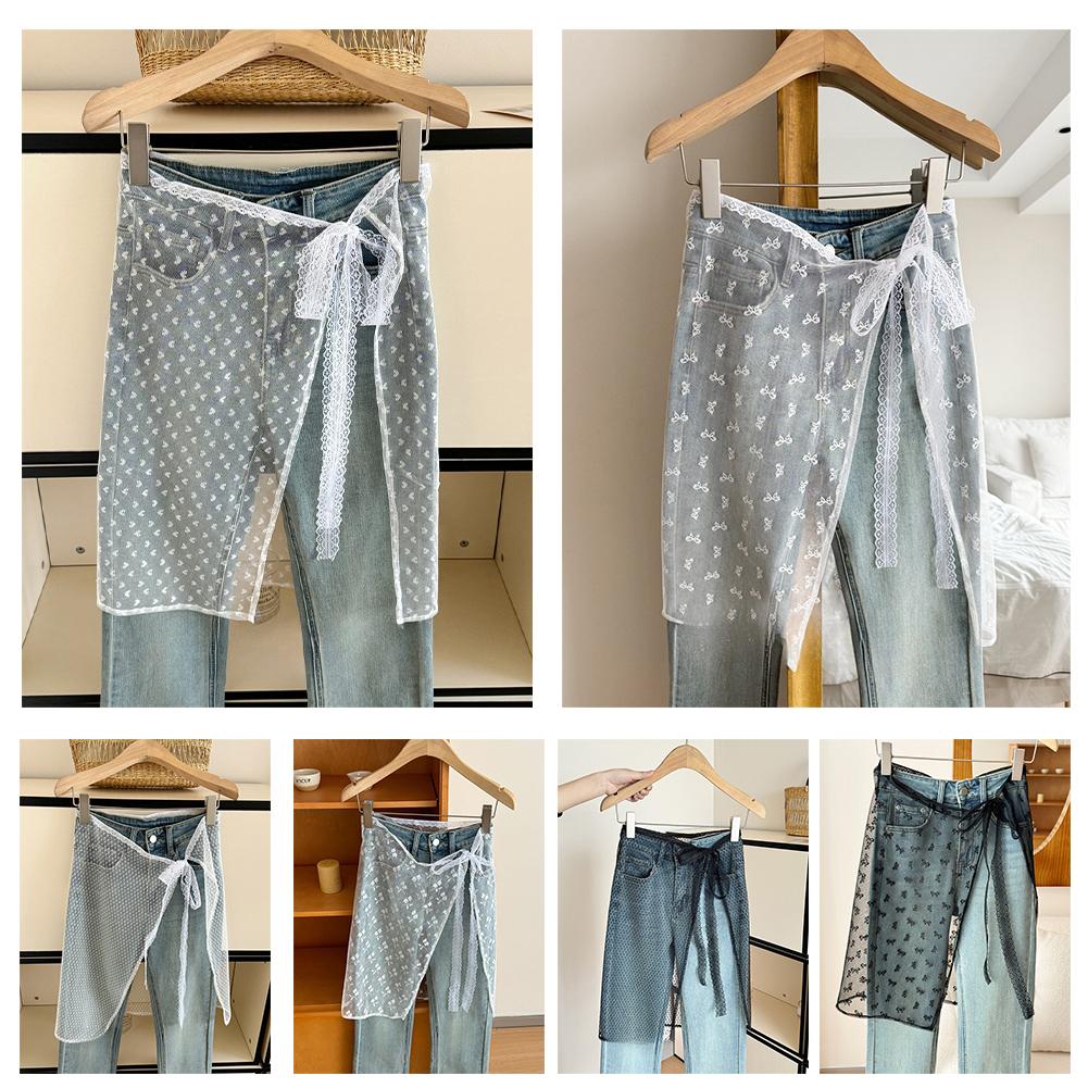 Lace Layered Gauze Skirt With Tie Up Wrap Skirt Lace Up