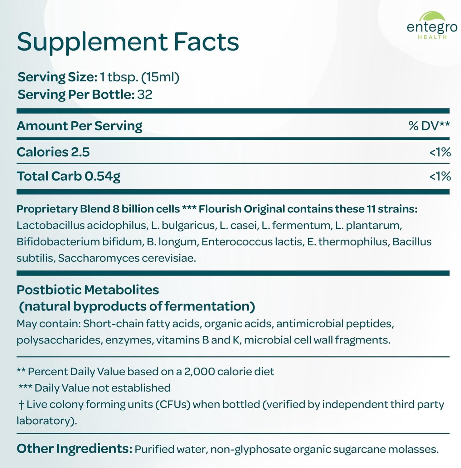 Entegro Health Flourish Original Liquid Probiotic & Postbiotic Supplement, 16 fl oz Plastic Bottle