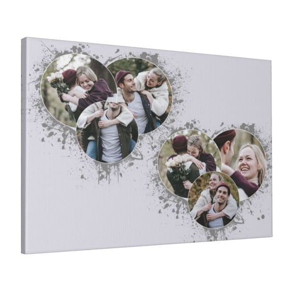 Custom Canvas Prints Gray Creative Two Heart Shaped Personalized Photo Image Collage DIY Framed Kit Wall Art Picture Room Decor 16x20 inch
