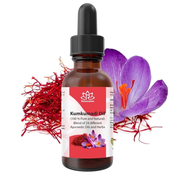 Kumkumadi Oil – Traditional Ayurvedic Facial Oil for Radiant-Looking Skin, Botanical Blend with Saffron, 0.5 fl oz by Relaxcation