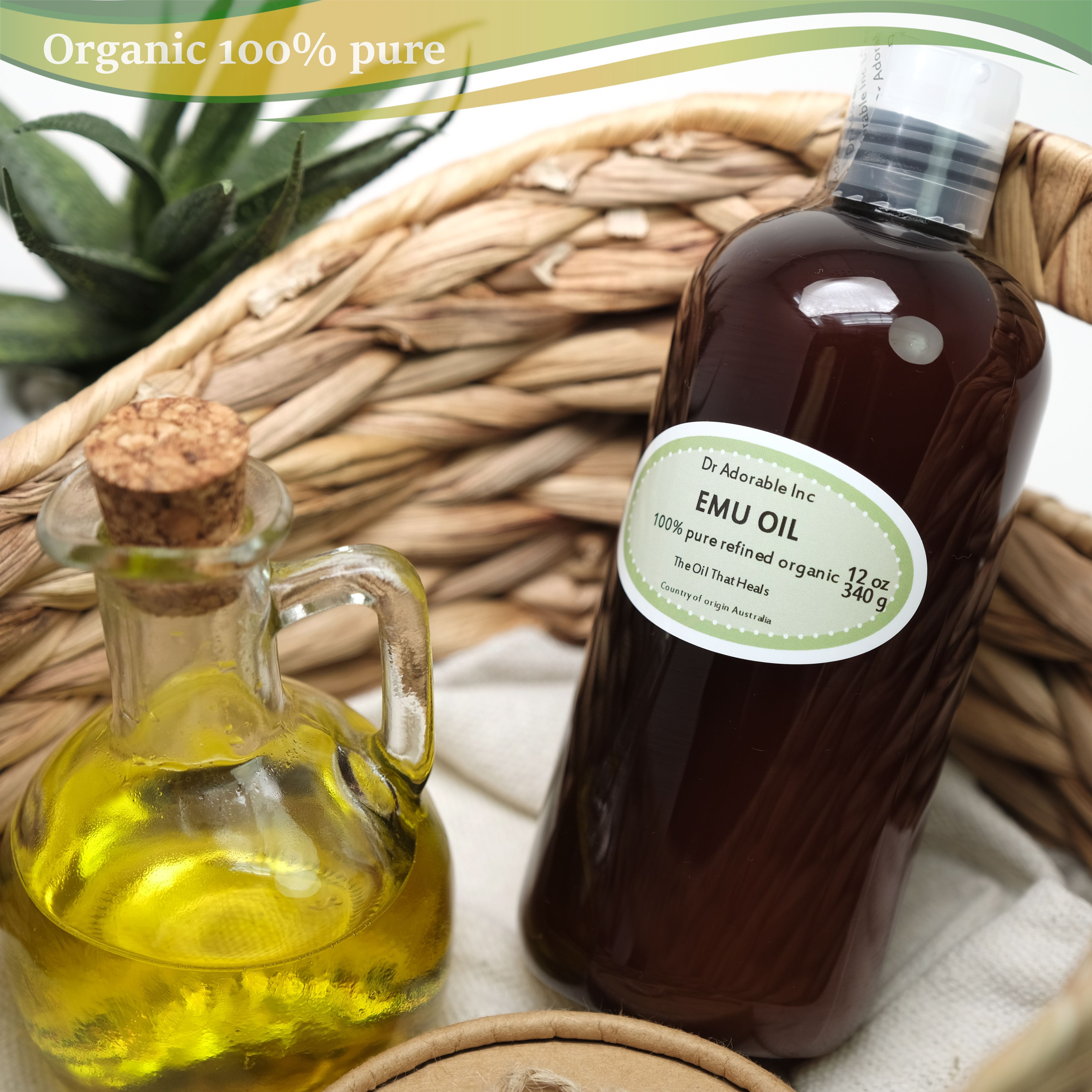 Dr. Adorable - 100% Pure Australian Emu Oil Triple Refined Organic Moisturizing Oil For Face Skin Hair - 12Oz