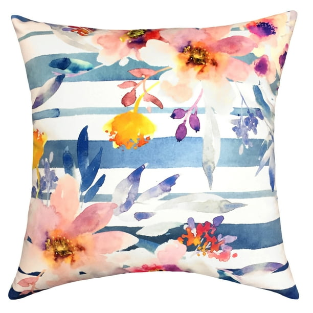 Mainstays Floral Stripe Decorative Throw Pillow, 18x18"