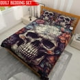 thumbnail image 2 of Lotusprinthandmade Floral Skull Halloween Quilt Bedding Set (White Binding) 5 Sizes (Made in Vietnam) (55x60), horror skull quilt bedding set, 2 of 6