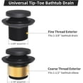 thumbnail image 4 of Matte Black Bath Tub Drain and Overflow Kit, Universal All Metal Tip-Toe Bathtub Drain Replacement Kit with Fine/Coarse Thread, 4 of 12