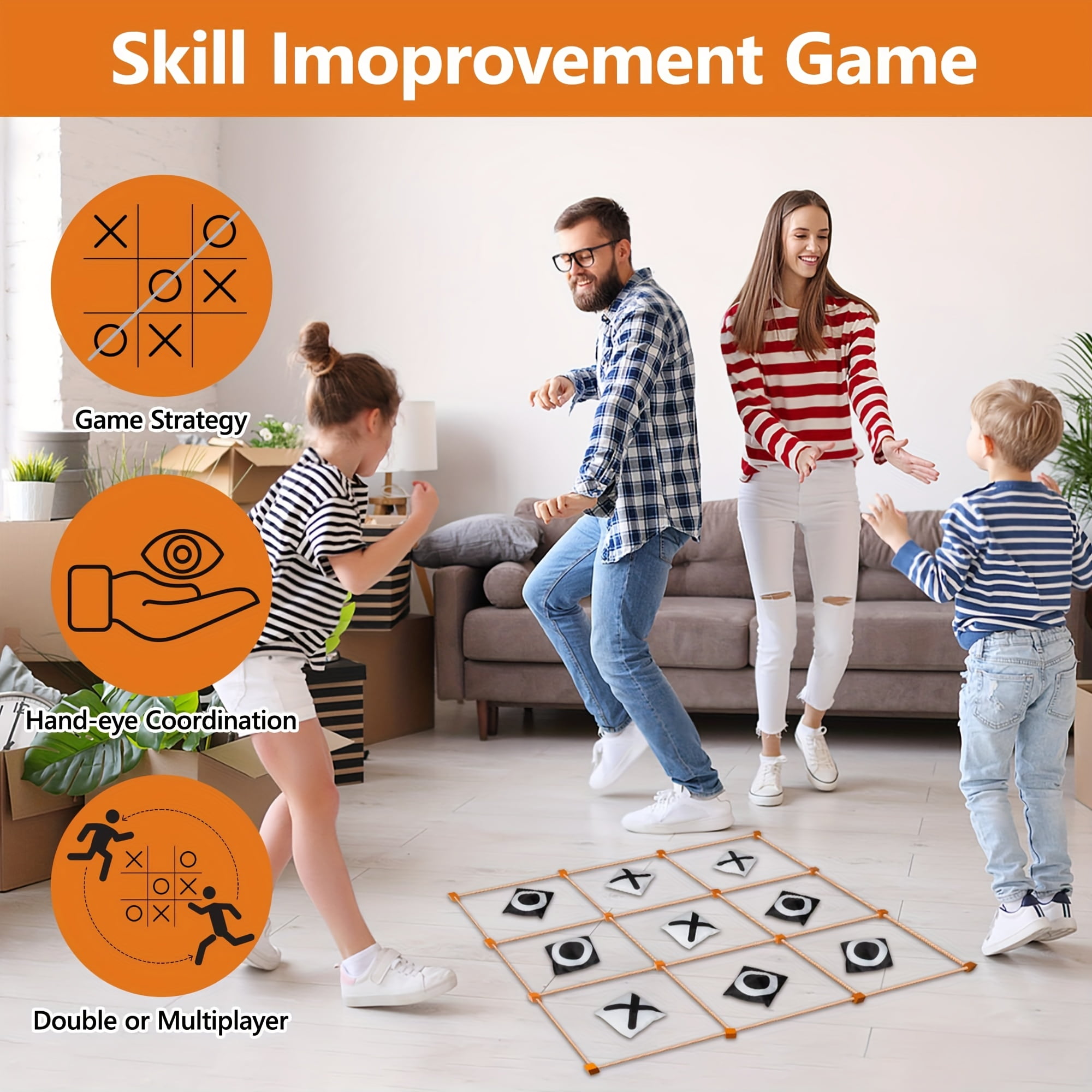 Unbranded Tic Tac Toe Bean Bag Toss Game Set - Jumbo Large 4ft x 4ft Wooden Outdoor Indoor Board with Non-Toxic Ceramic Beanbags, Easy Setup 1 Pack
