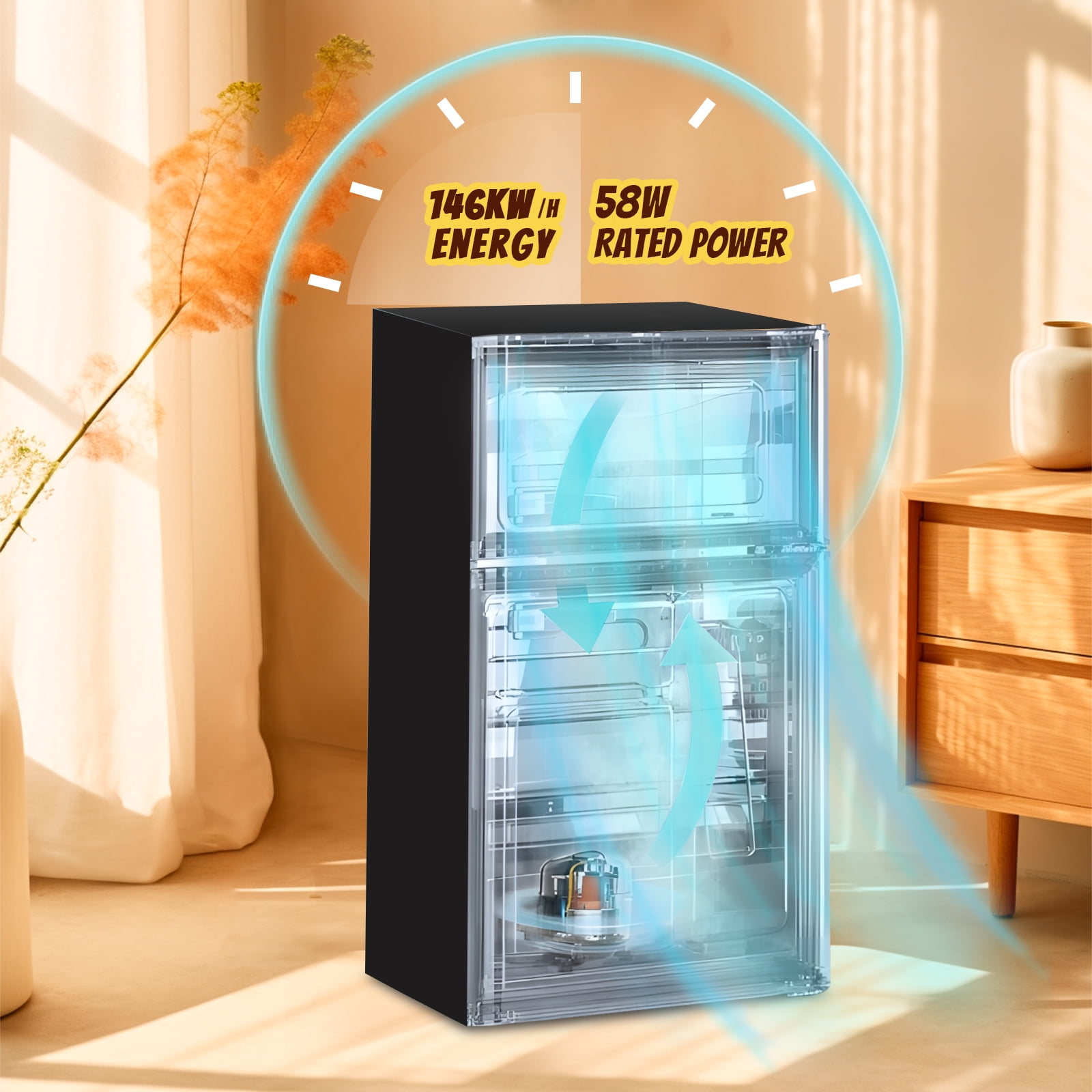 Tacool Small Mini Fridge with Top Freezer Compact Refrigerator Dual Door with Adjustable Thermostat Silver for Home New
