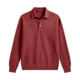 thumbnail image 3 of Men's Waffle Knit Polo Shirts Long Sleeve Button Down Collar Tops Men's Shirt (Red XXXL), 3 of 4