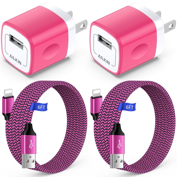 Compatible with iPhone Charger Fast Charging AILKIN 2Pack Charger Block with 6ft Cord Charging Block Plug Power USB Wall Charger Adapter Compatible with iPhone 14/13/12/11,Rose