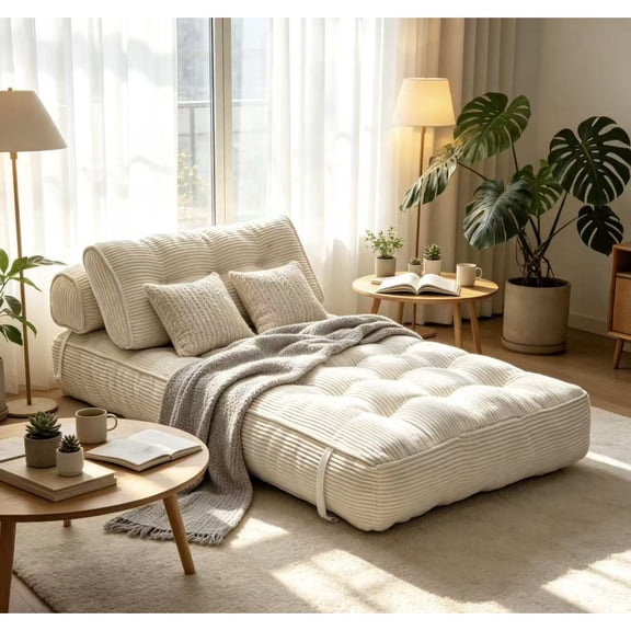 Folding Sofa Bed, Convertible Sleeper Chair with Pillow Foldable Mattress with Back Support, Portable Fold Out Chair Bed Comfy Floor Sofa Lounge for Living Room Bedroom, Beige, Single
