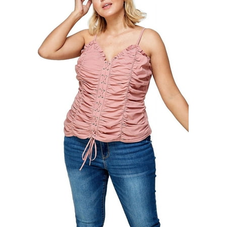 eVogues Plus Size Lace Up Corset Top Mauve