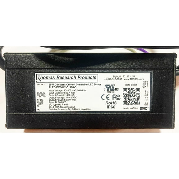 Hubbell Thomas Research Products LED Driver, Constant Current, Dimmable PLED60W series, PLED60W-042-C1400-D