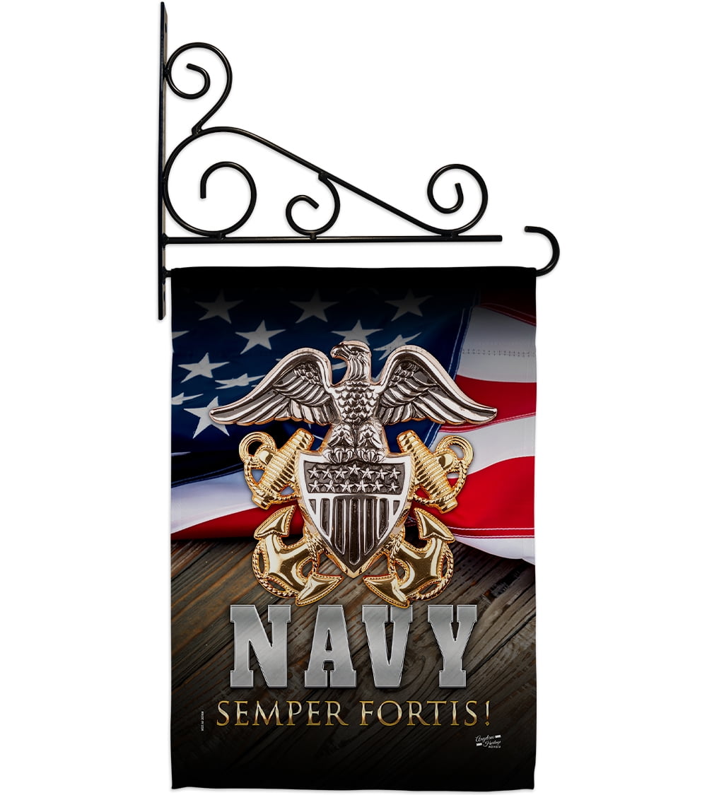 Navy Us Semper Fortis Garden Flag Set Armed Forces 13 X18.5 Double ...