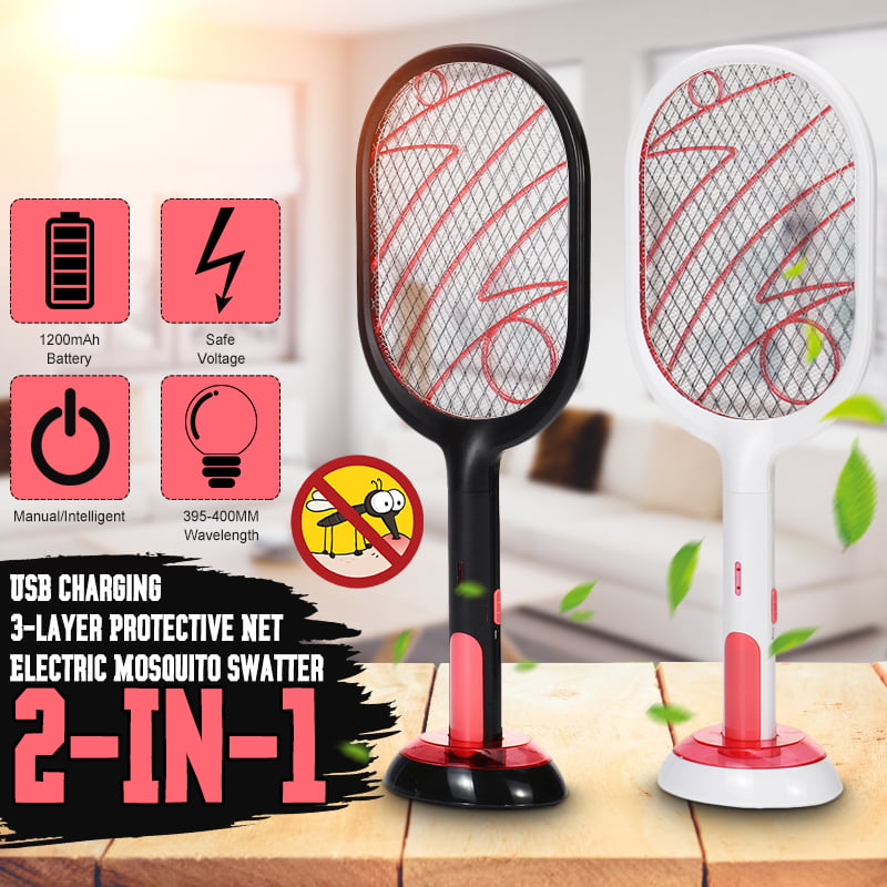 Fly Swatter Electric Zapper with Safe Layers Bug Zapper Electric Mosquito Swatter Bug Zapper Racquet Rechargeable Hand Held Bug Zapper Racket Powerful Fly Swatter Zapper for Indoor and Outdoor 