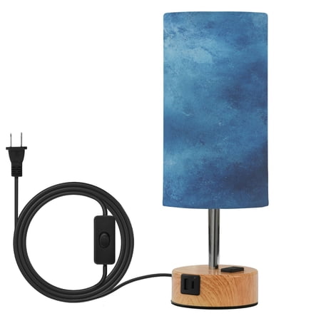 Touch Control Table Lamp with Wood Grain Metal Base 3 Color Temperature Adjustable LED Eye Caring Desk Lamp for Bedroom Study Dark Blue Oil Painting