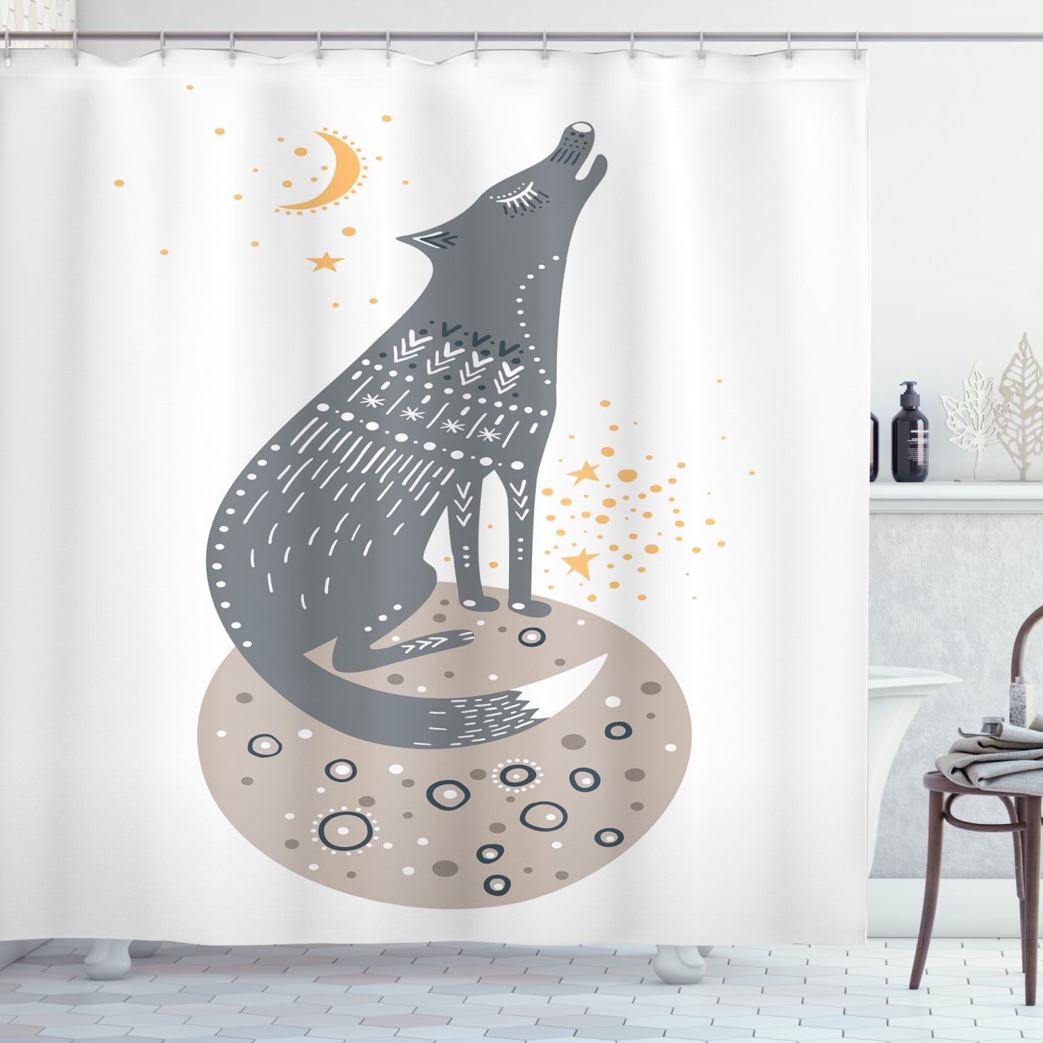 1 Count Mainstays 70 In W X 72 In L PEVA Multicolor Wolf Shower Curtain 