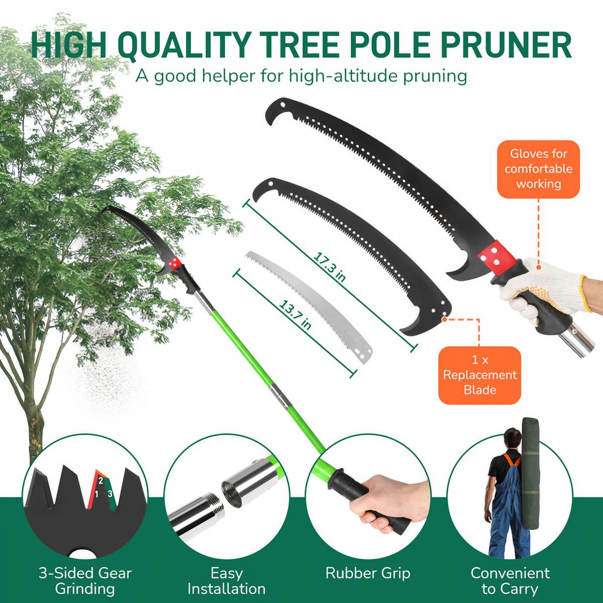 26ft Manual Pole Saw, Lightweight Tree Trimmers Long Handle Pruner Set, Sharp Steel Blade and Scissors Pole Saw for Trimming Palm, Pear Tree, Fir Tree, Other High Trees and Shrubs
