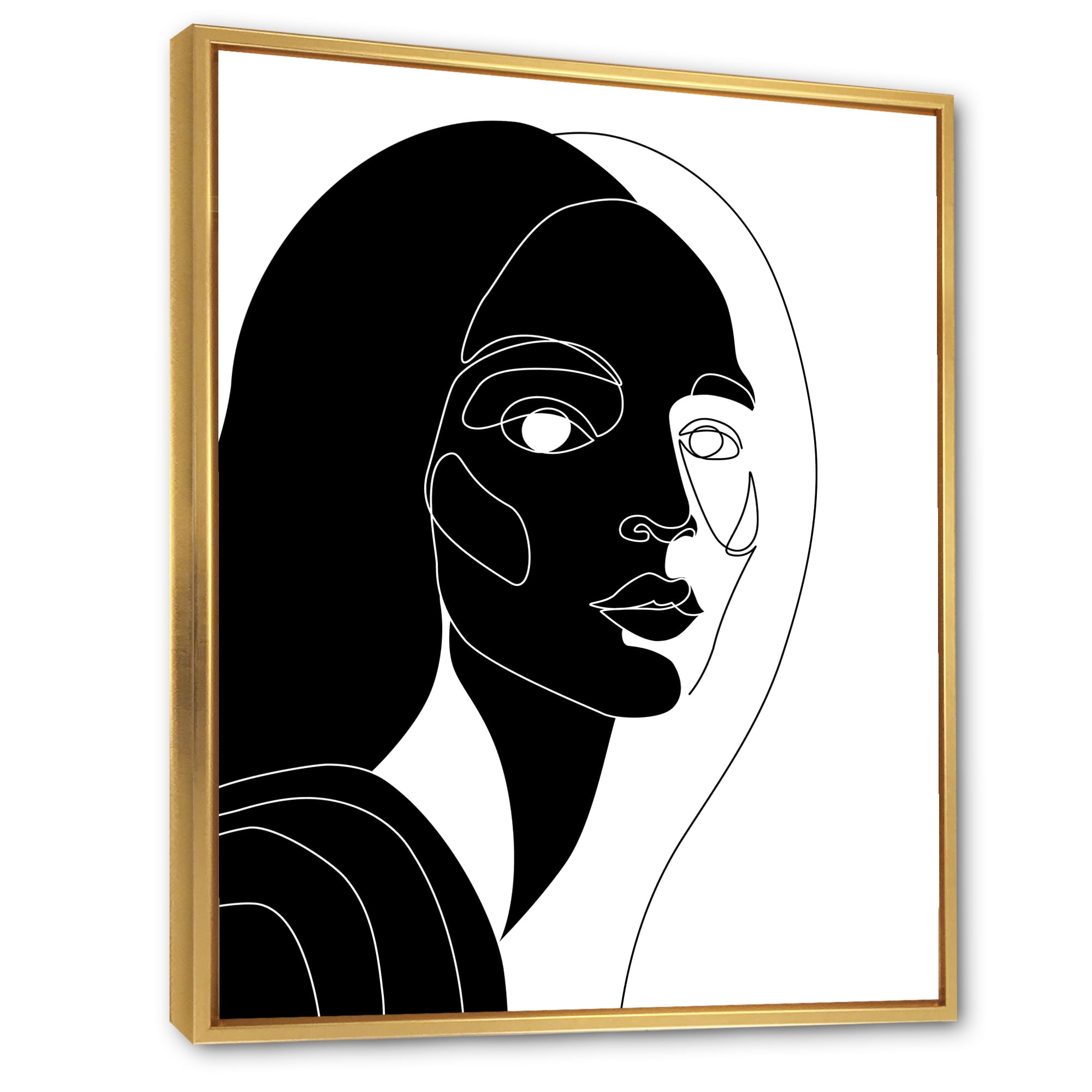 Designart 'Retro Black and White Minimal Portrait of Young Girl' Modern Framed Canvas Wall Art Print