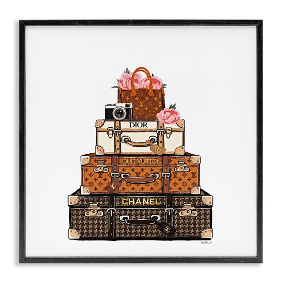 Stupell Industries Art Deco Luggage with Flowers & Camera Black Framed Giclee Art, 12 x 12, by Amanda Greenwood