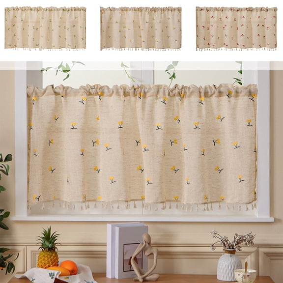 Dmlowu Short Blackout Curtains, Farmhouse Style Semi Sheer Curtains, Light Filtering Linen Curtains for Bedroom Living Room Kitchen, "23.6 x 39.4"
