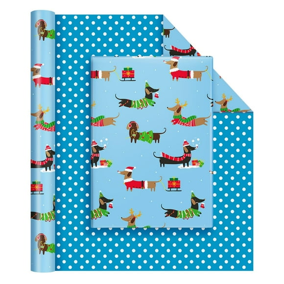 Papel de regalo azul para Navidad WERNNSAI 43x10 m con diseño de Dachshund