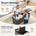 thumbnail image 6 of Tunmod 43" Folding Storage Ottoman Bench, Tufted Fabric Storage Bench with Thicker Foam Padded Seat, 660 lbs Capacity Footrest Toy Chest for Living Room, Bedroom, End of Bed, Dark Grey, 6 of 7