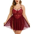 thumbnail image 2 of Avidlove Plus Size Lingerie for Women Sexy Strap Lace Chemise Nightgown V Neck Nighty Side Slit Mesh Sleepwear, 2 of 5