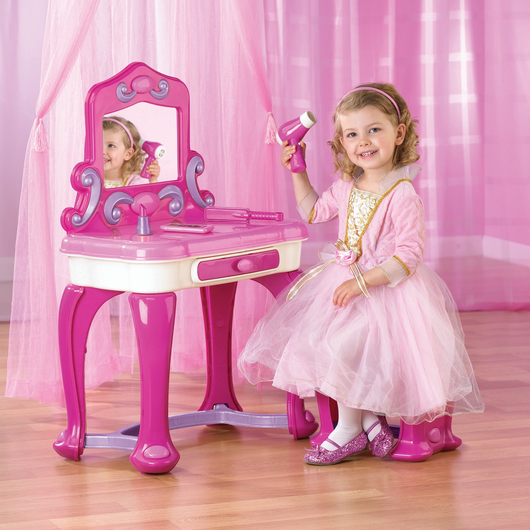 American Plastic Toys Kids My Very Own Pink Deluxe Vanity Play Set with Mirror Unisex Indoor & Outdoor Toy for Kids