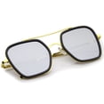 thumbnail image 5 of zeroUV Unisex Modern Slim Temple Browbar Color Mirrored Flat Lens Square Sunglasses 52mm (Black-Gold / Silver Mirror) - 52mm, 5 of 5