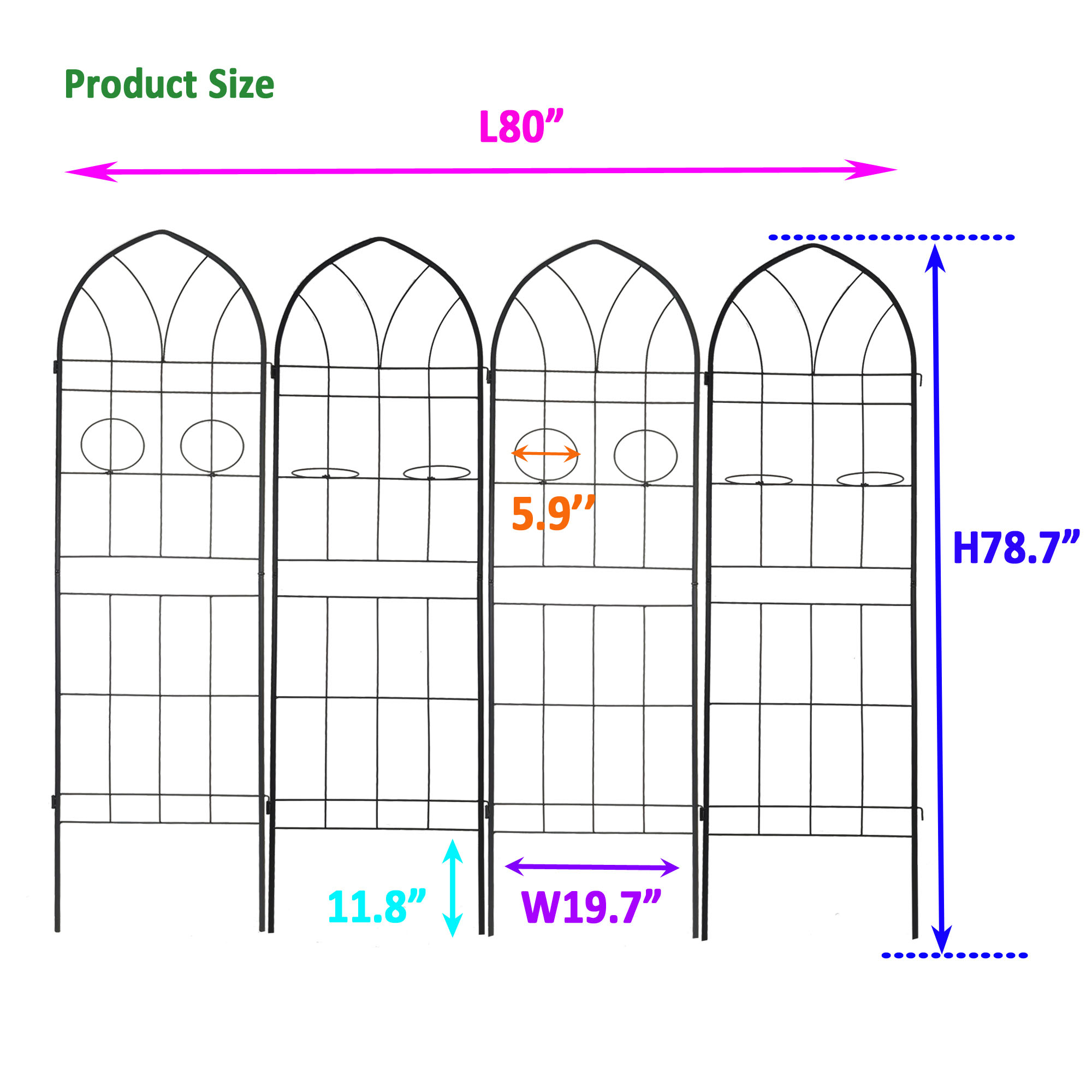 CQSXDA 4 Pack Large Garden Trellis 78.7" H x 19.7" W Heavy Duty Rustproof Black Iron Plant Trellis for Potted Plant Support Metal Climbing Rose Trellis Vine Vegetable Cucumber
