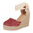 thumbnail image 5 of Rokment Womens Crochet Espadrilles Wedge Sandals 2026 Boho Beach Closed Toe Platform Chunky Heeled Strappy Dressy Shoes for Summer Fall Wine Size 8.5, 5 of 6