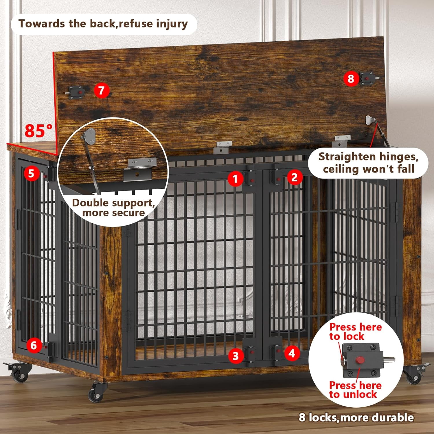 Dog Crate With Wheels EasyCom 33 Inch Wooden Dog Crate Furniture ...