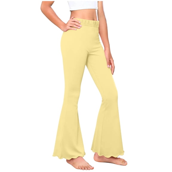 Hurxie Girls Flare Leggings Pants Girl Cotton Leggings Bell Bottoms Yellow,9 Years