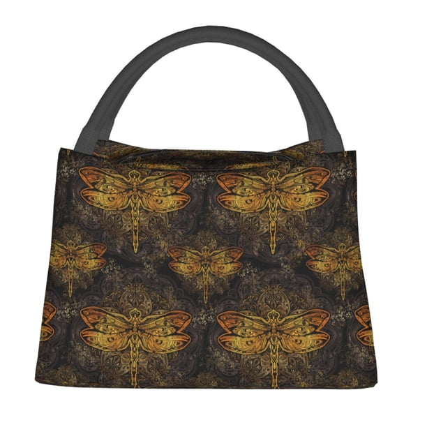 Fotbe Gold Dragonfly Mandala Bolsa Térmica Portátil con Estampado, Bolsa de Entrega de Alimentos Aislada, Bolsa Reutilizable de Gran Capacidad para Comidas y Supermercado