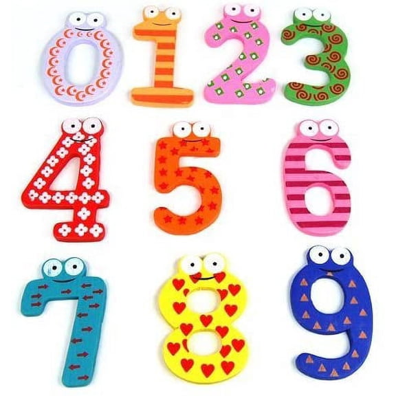 Funky Colorful Digital Magnetic Numbers Wooden Fridge Magnets for Kids Educational Toys