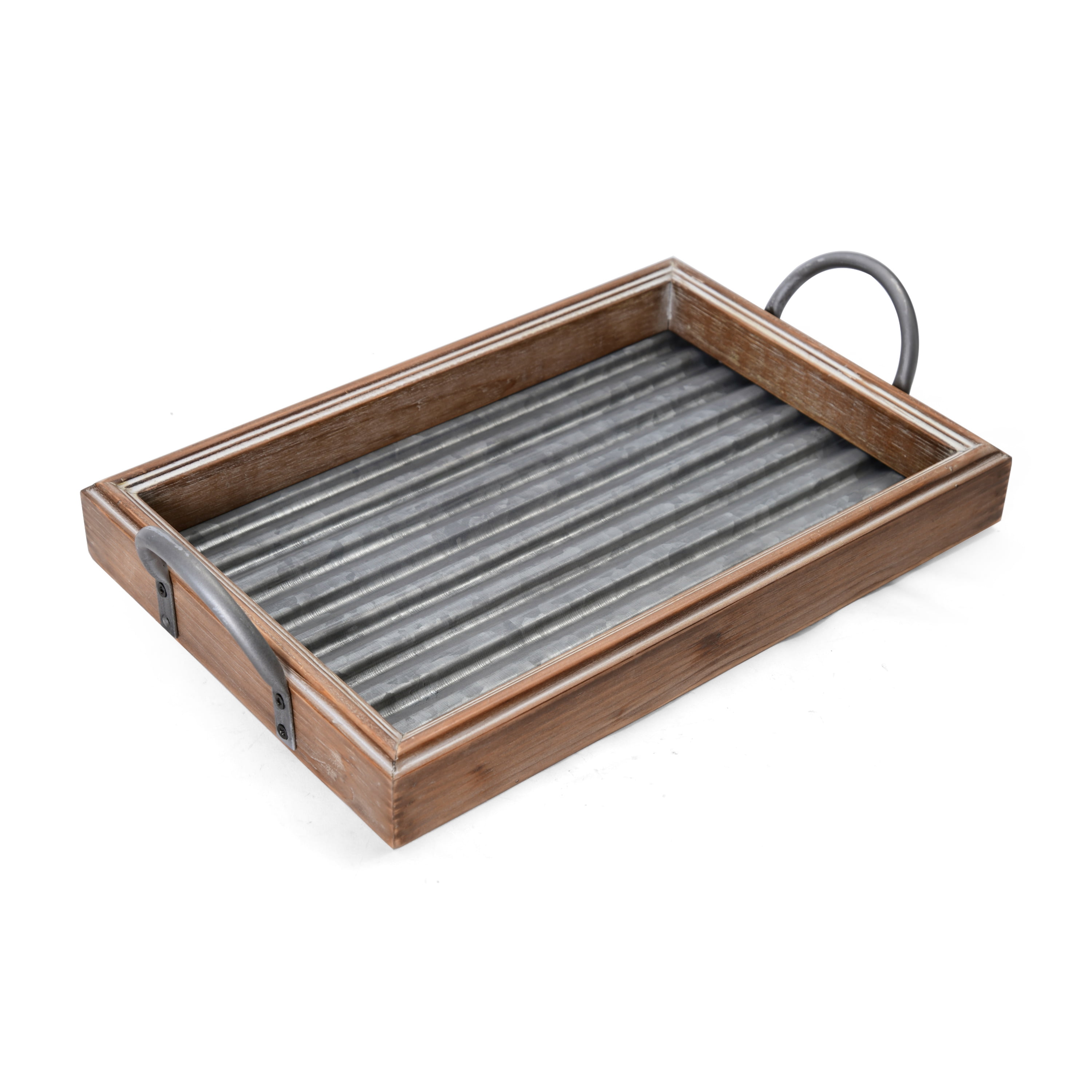 Elements 18 Inch by 10.50 Inch Galvanized White Wash Wood Tray