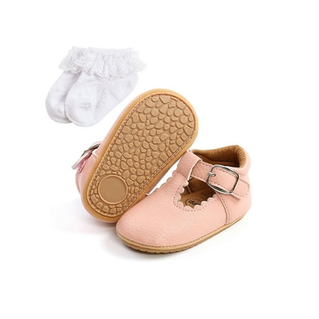 

Wazshop Toddler Boys Girls Crib Shoes Magic Tape Walking Shoe First Walker Loafers Comfort Rubber Sole Flats Baby Moccasin Buckle Breathable Pink With Socks 6C