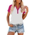 thumbnail image 2 of UAMVSH Plus Size Shirts for Women Color Block Short Sleeve Summer Top Lightweight Casual Button V Neck Oversized T-Shirt S-5XL, 2 of 7