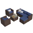 thumbnail image 5 of UDPATIO 7-Piece Patio Furniture Set,Outdoor Patio Furniture Set All-Weather Rattan Wicker Patio Conversation Set with Ottoman, Single Chair, Cushions & Glass Table for Garden & Backyard,,Navy Blue, 5 of 8