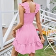 thumbnail image 6 of Tumotour Summer Dress for women Solid Color Square Neck Sleeveless Ruffle Dress High Waist Smocked Strappy Casual Short Mini Dresses Ear Flounce Wrinkled Hem Dress, 6 of 6