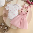 thumbnail image 4 of FINALGANG Baby Girl 3 Piece Outfit Set Ruffle Sleeve Crewneck Heart Graphic Bodysuit Bow Embroidered Suspender Skirt Matching Headband Clothes Set For Daily Wear Versatile Outfit, 4 of 7
