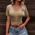 thumbnail image 5 of Asxite Women Summer Tops V Neck Short Sleeve Solid Breathable Casual Shirts, 5 of 6