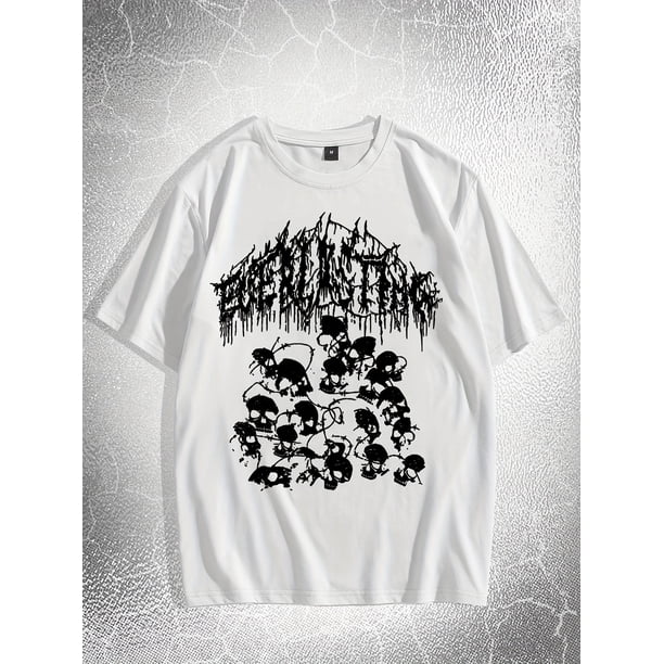 Men's Casual Skull Print T-Shirt - Crew Neck, Short Sleeve, All-Season Wear