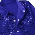 thumbnail image 5 of renvena Kids Boys Sequin Long Sleeve Button-Down Shirt Party Jacket Top with Hat Hip Hop Jazz Dance Blue 13-14, 5 of 7